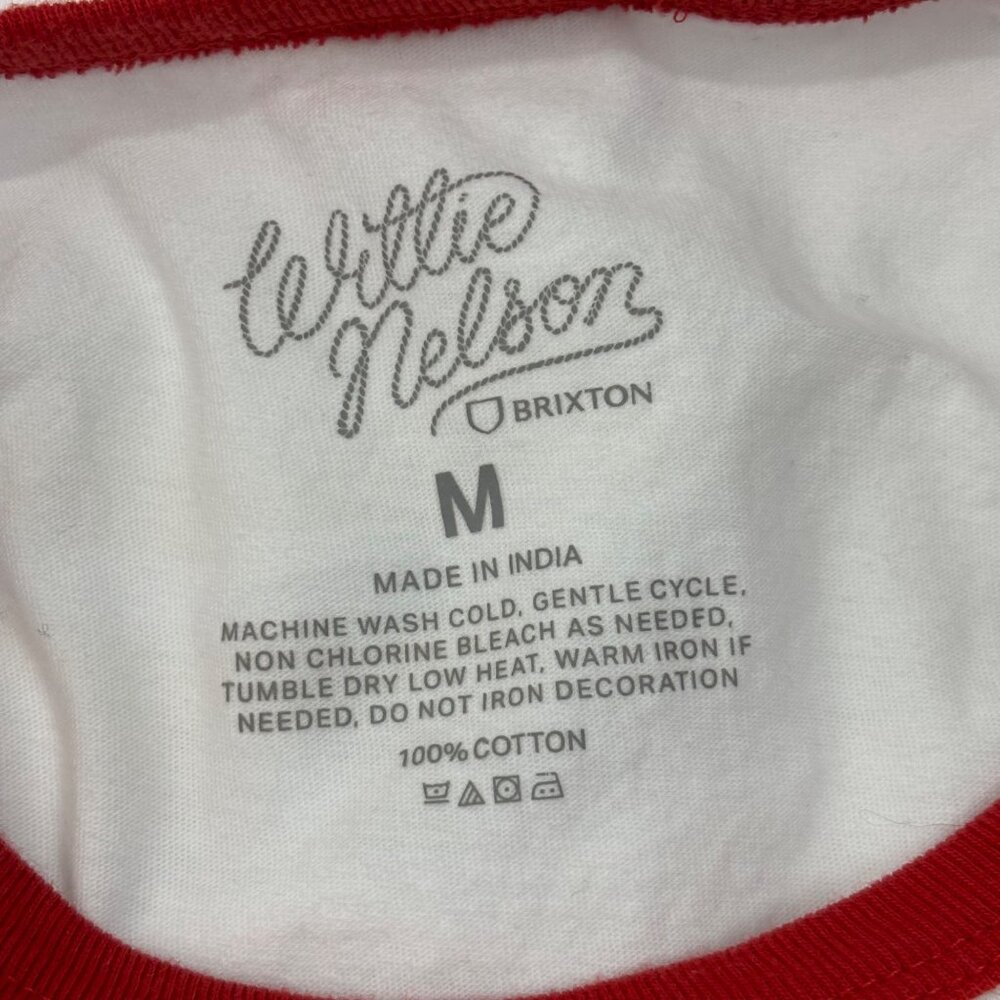 Brixton Willie Nelson Tee Womens Medium Red White Rope Name Cropped Band Shirt - Picture 7 of 10